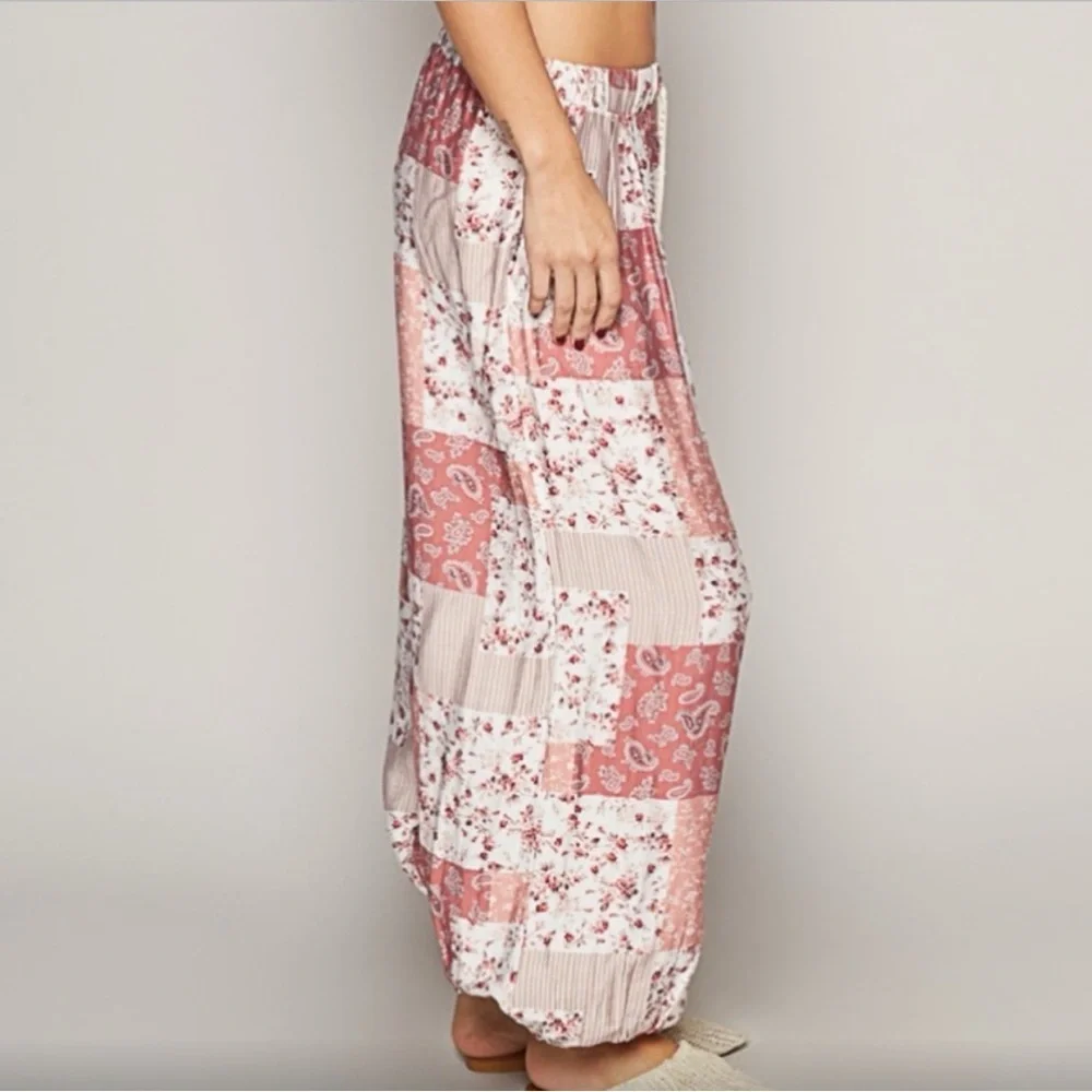 POL Pink Patchwork Joggers in Rose Multi Print 🌸💗 Lightweight, Cozy & Comfy 🌸💗
